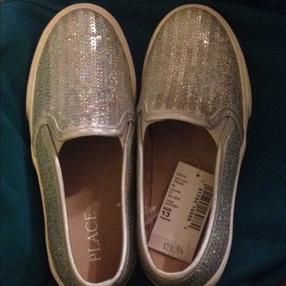 Silver sequined youth loafers